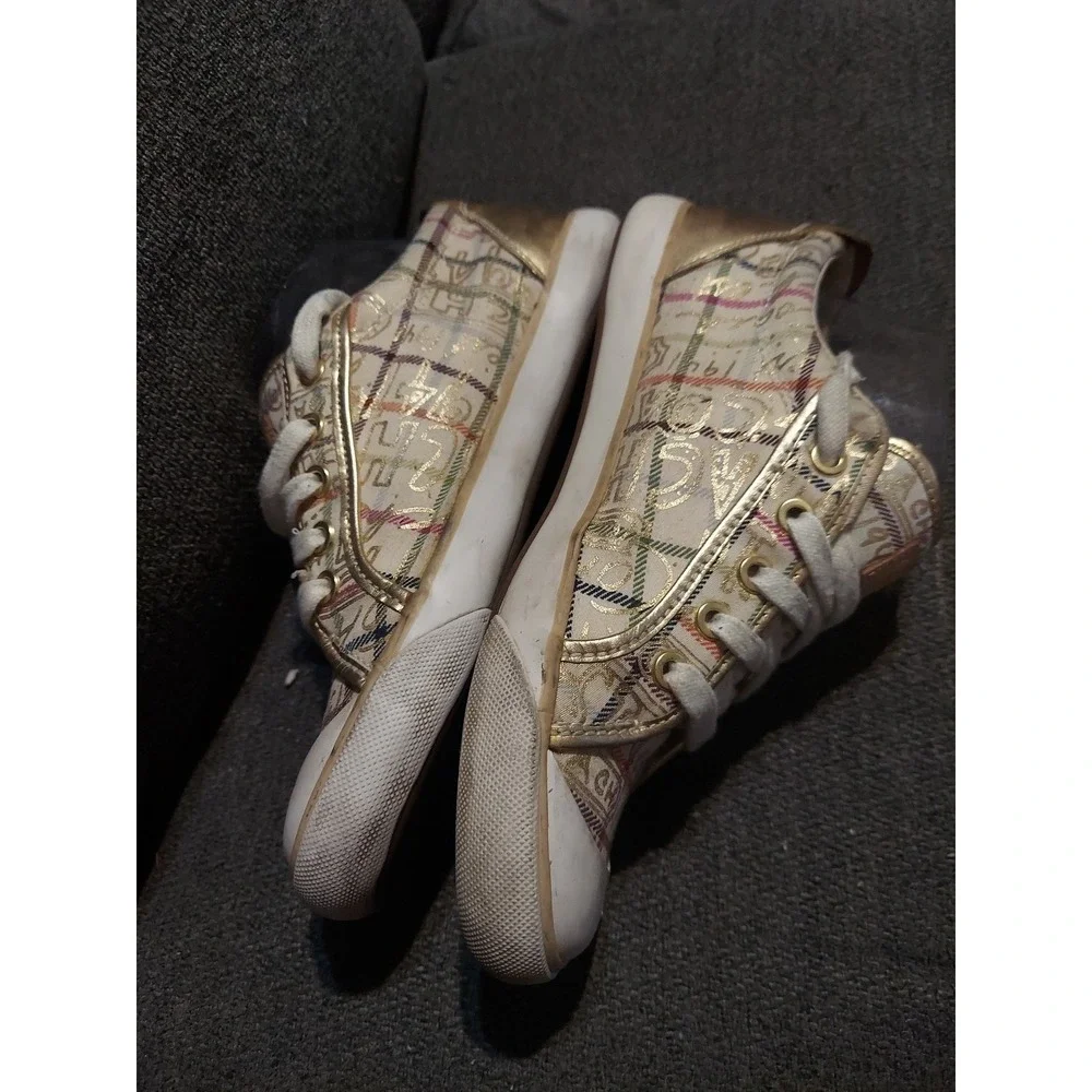 Coach Women's Size 8.5B Barrett Cream Gold Plaid Lace-Up Low Top Sneakers‎ Y2k